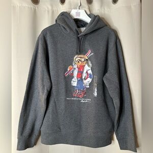 NEW Ralph Lauren Charcoal Hoodie with Ski Bear Graphic